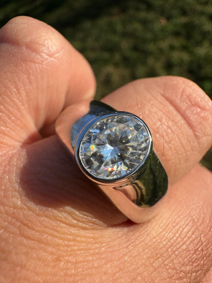 HarlemBling 3ct MOISSANITE Oval Cut Big Solitaire Men's Real Solid 925 Silver Ring Pinky