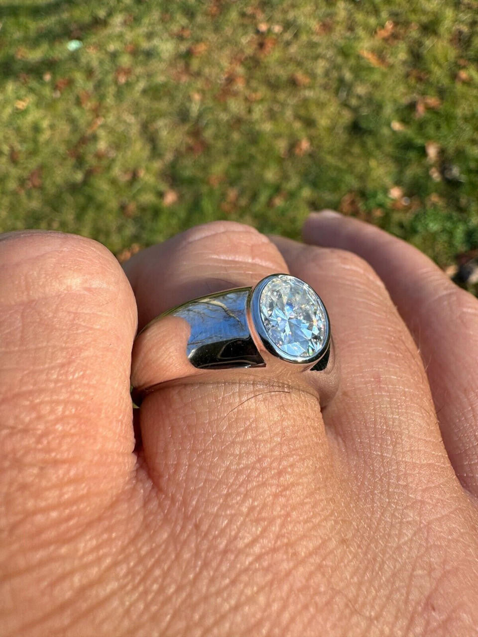 HarlemBling 3ct MOISSANITE Oval Cut Big Solitaire Men's Real Solid 925 Silver Ring Pinky