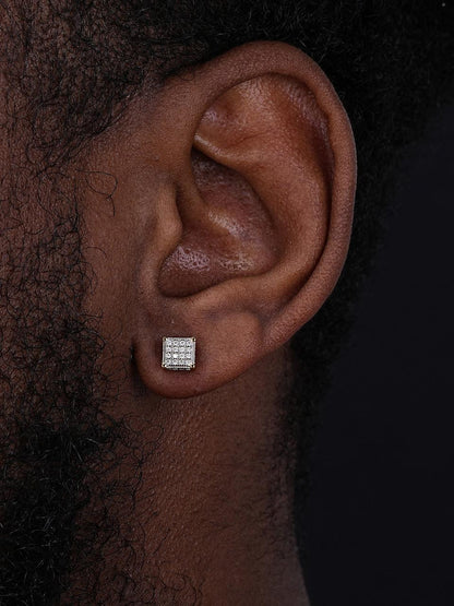 HarlemBling 3D Cube Rapper Earrings - 14k Gold Vermeil 925 Silver - CZ Stones - 6mm