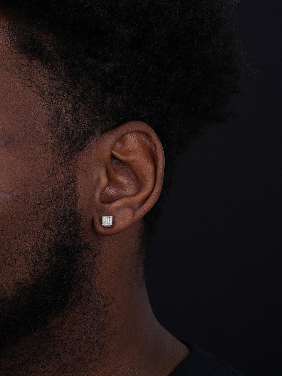 HarlemBling 3D Cube Rapper Earrings - 14k Gold Vermeil 925 Silver - CZ Stones - 6mm