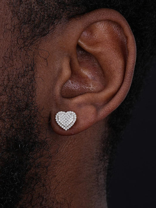 HarlemBling 3D Heart Classic Iced Out Earrings - 14k Gold Vermeil 925 Silver - CZ Stones - 10.5mm