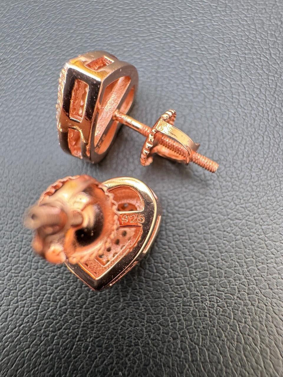 HarlemBling 3D Heart Classic Iced Out Earrings - 14k Rose Gold Vermeil 925 Silver - CZ Stones - 10.5mm