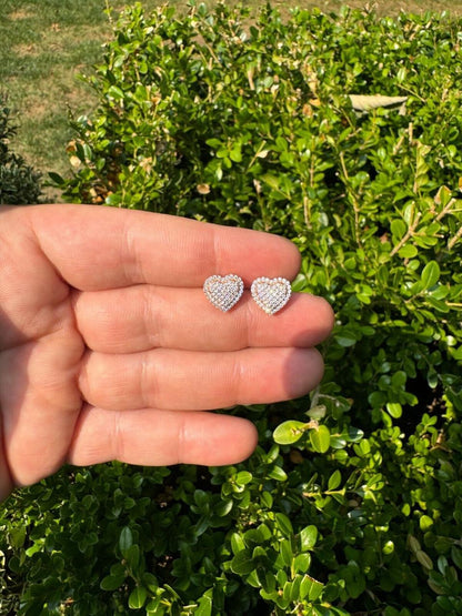 HarlemBling 3D Heart Classic Iced Out Earrings - 14k Rose Gold Vermeil 925 Silver - CZ Stones - 10.5mm