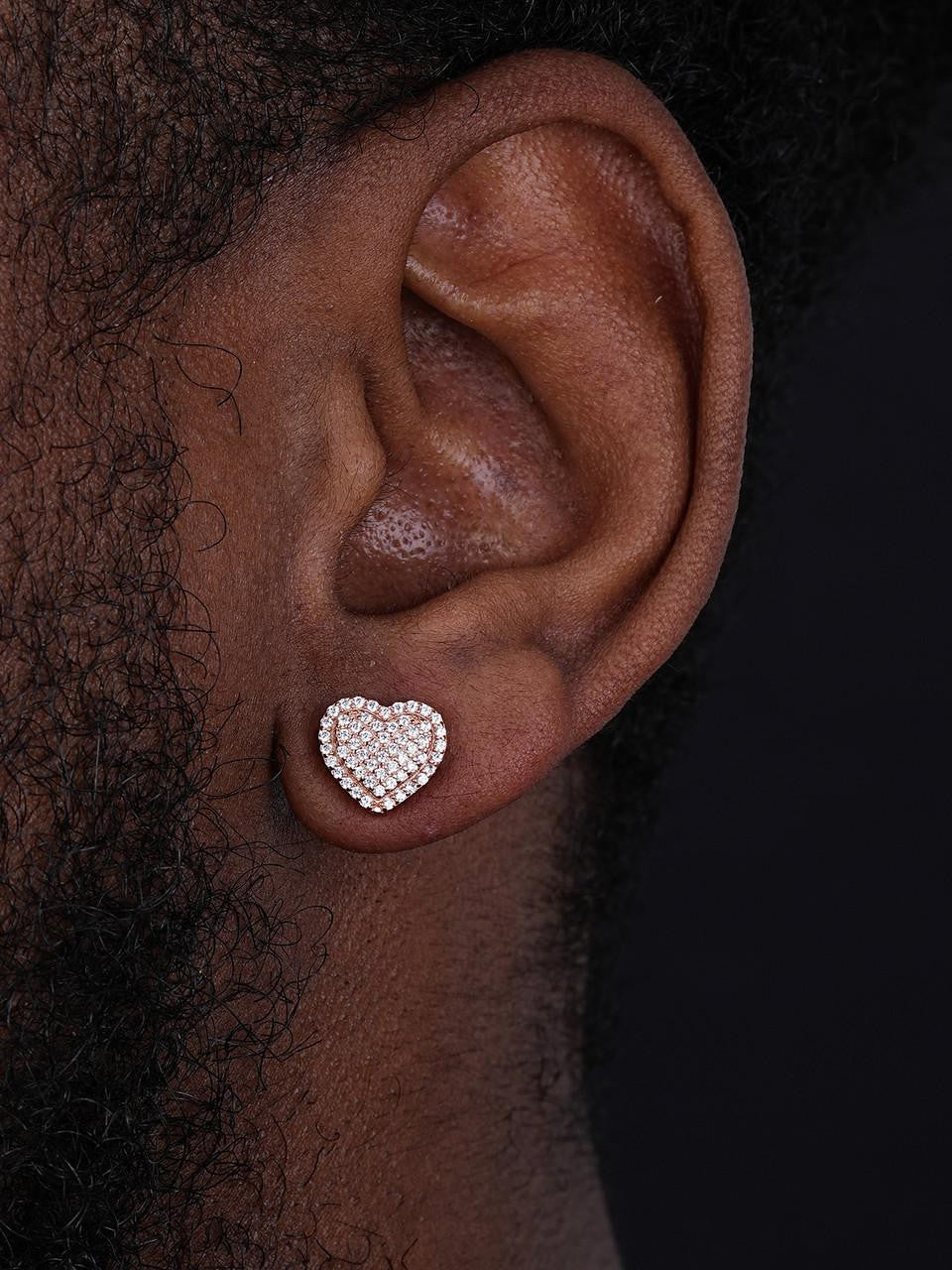 Real 925 Silver 14k Rose Gold Plated Heart Shape Earrings