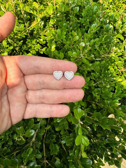 HarlemBling 3D Heart Classic Iced Out Earrings - 14k Rose Gold Vermeil 925 Silver - CZ Stones - 10.5mm