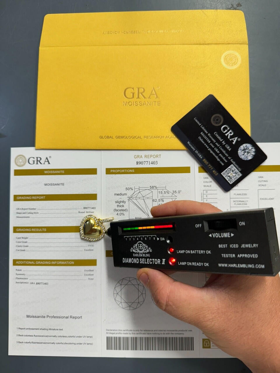 HarlemBling 3D Heart Shaped Pendant Iced MOISSANITE 14k Gold Over 925 Silver Necklace 3 Sizes