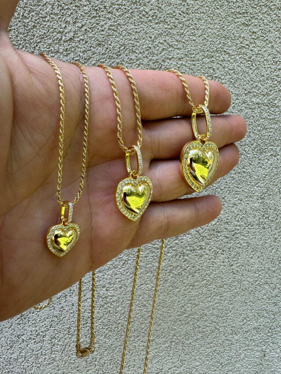 HarlemBling 3D Heart Shaped Pendant Iced MOISSANITE 14k Gold Over 925 Silver Necklace 3 Sizes