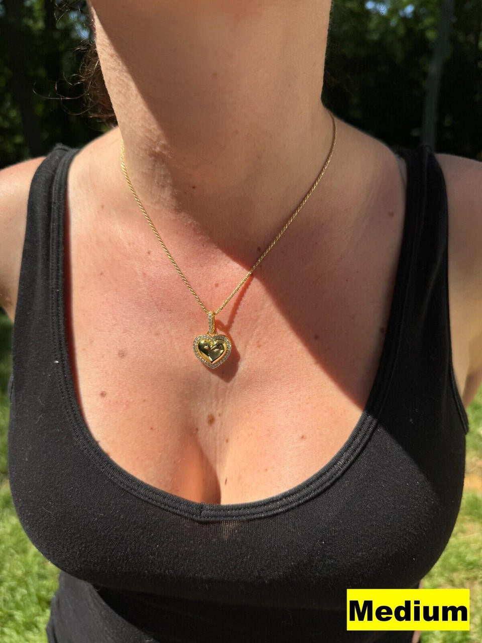 HarlemBling 3D Heart Shaped Pendant Iced MOISSANITE 14k Gold Over 925 Silver Necklace 3 Sizes