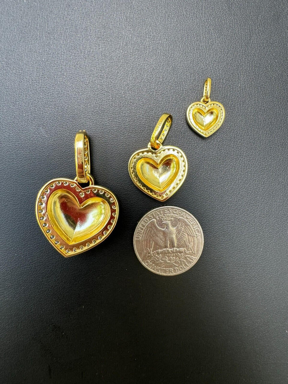 HarlemBling 3D Heart Shaped Pendant Iced MOISSANITE 14k Gold Over 925 Silver Necklace 3 Sizes