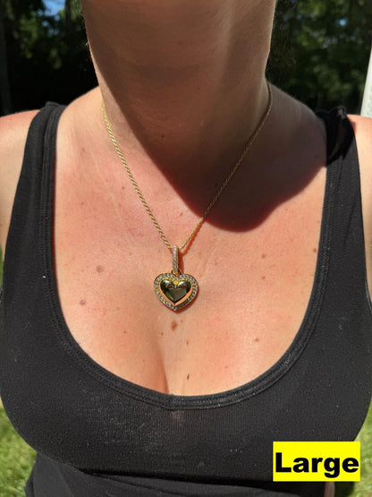 HarlemBling 3D Heart Shaped Pendant Iced MOISSANITE 14k Gold Over 925 Silver Necklace 3 Sizes