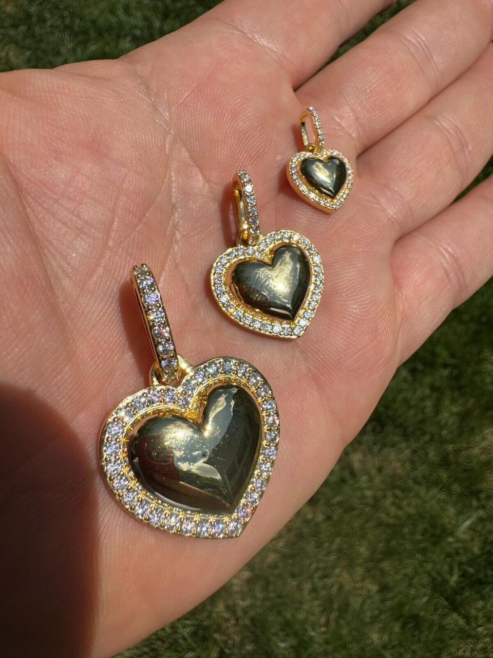 HarlemBling 3D Heart Shaped Pendant Iced MOISSANITE 14k Gold Over 925 Silver Necklace 3 Sizes