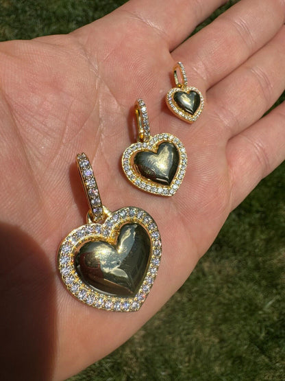 HarlemBling 3D Heart Shaped Pendant Iced MOISSANITE 14k Gold Over 925 Silver Necklace 3 Sizes