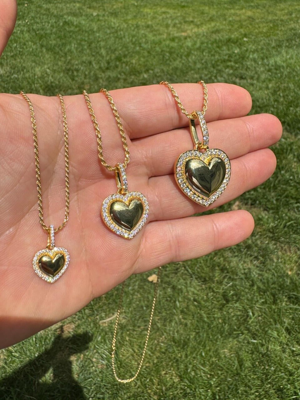 HarlemBling 3D Heart Shaped Pendant Iced MOISSANITE 14k Gold Over 925 Silver Necklace 3 Sizes