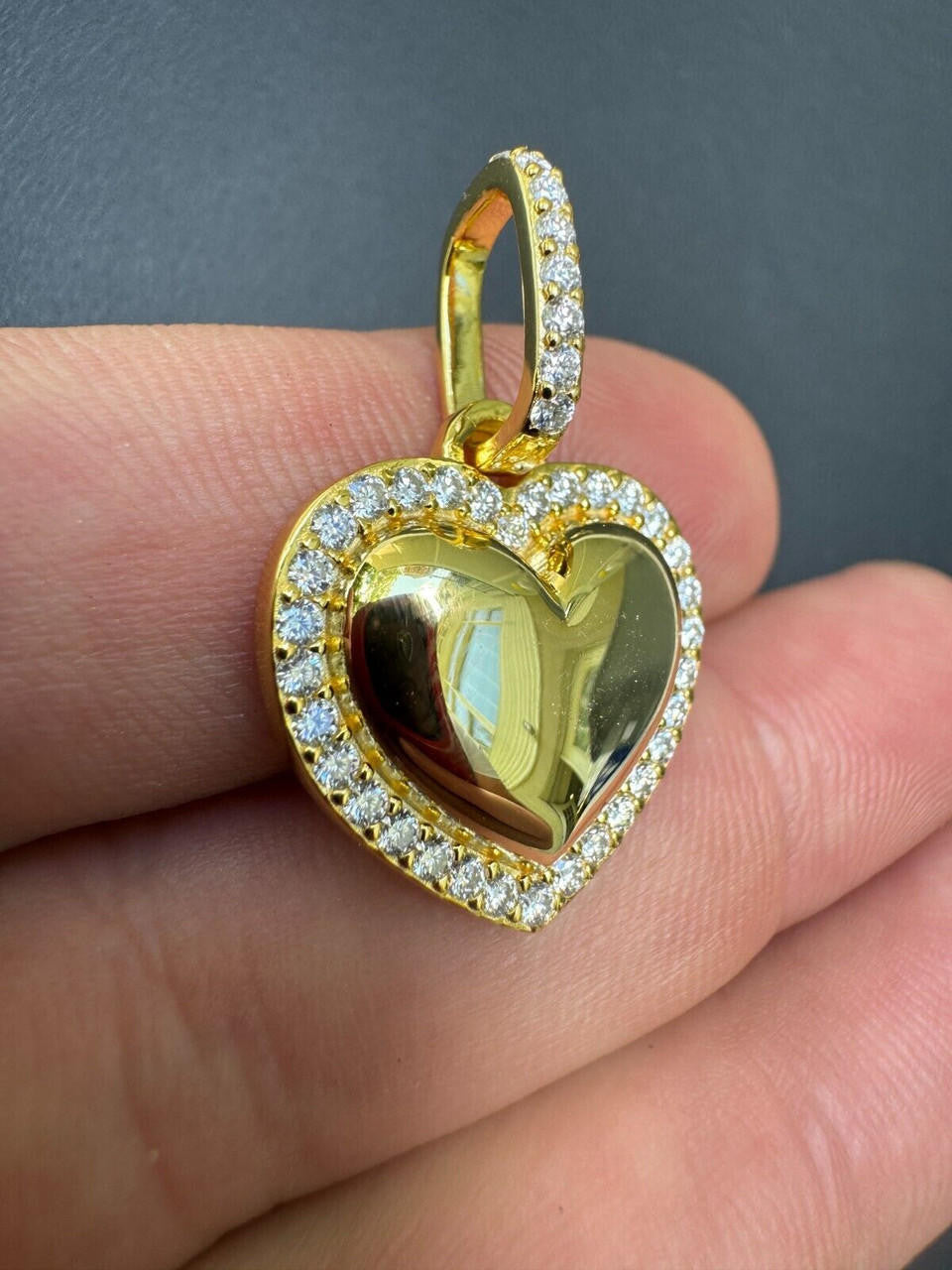 HarlemBling 3D Heart Shaped Pendant Iced MOISSANITE 14k Gold Over 925 Silver Necklace 3 Sizes