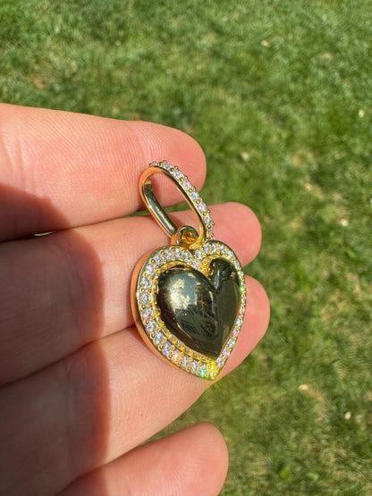 HarlemBling 3D Heart Shaped Pendant Iced MOISSANITE 14k Gold Over 925 Silver Necklace 3 Sizes