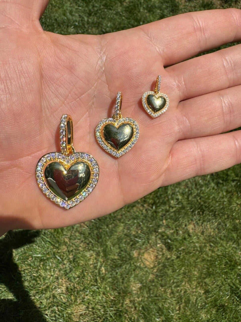 HarlemBling 3D Heart Shaped Pendant Iced MOISSANITE 14k Gold Over 925 Silver Necklace 3 Sizes