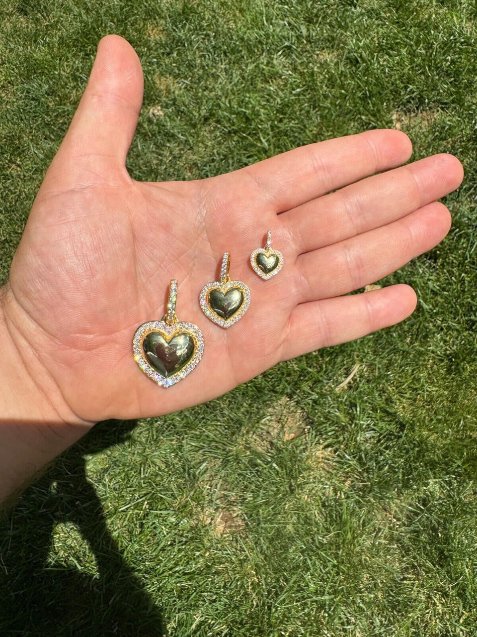 HarlemBling 3D Heart Shaped Pendant Iced MOISSANITE 14k Gold Over 925 Silver Necklace 3 Sizes