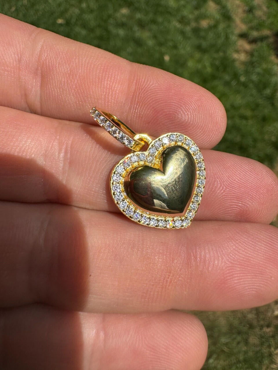 HarlemBling 3D Heart Shaped Pendant Iced MOISSANITE 14k Gold Over 925 Silver Necklace 3 Sizes