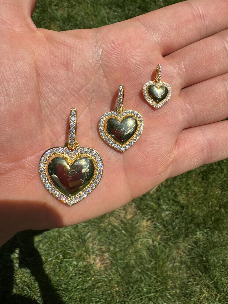 HarlemBling 3D Heart Shaped Pendant Iced MOISSANITE 14k Gold Over 925 Silver Necklace 3 Sizes