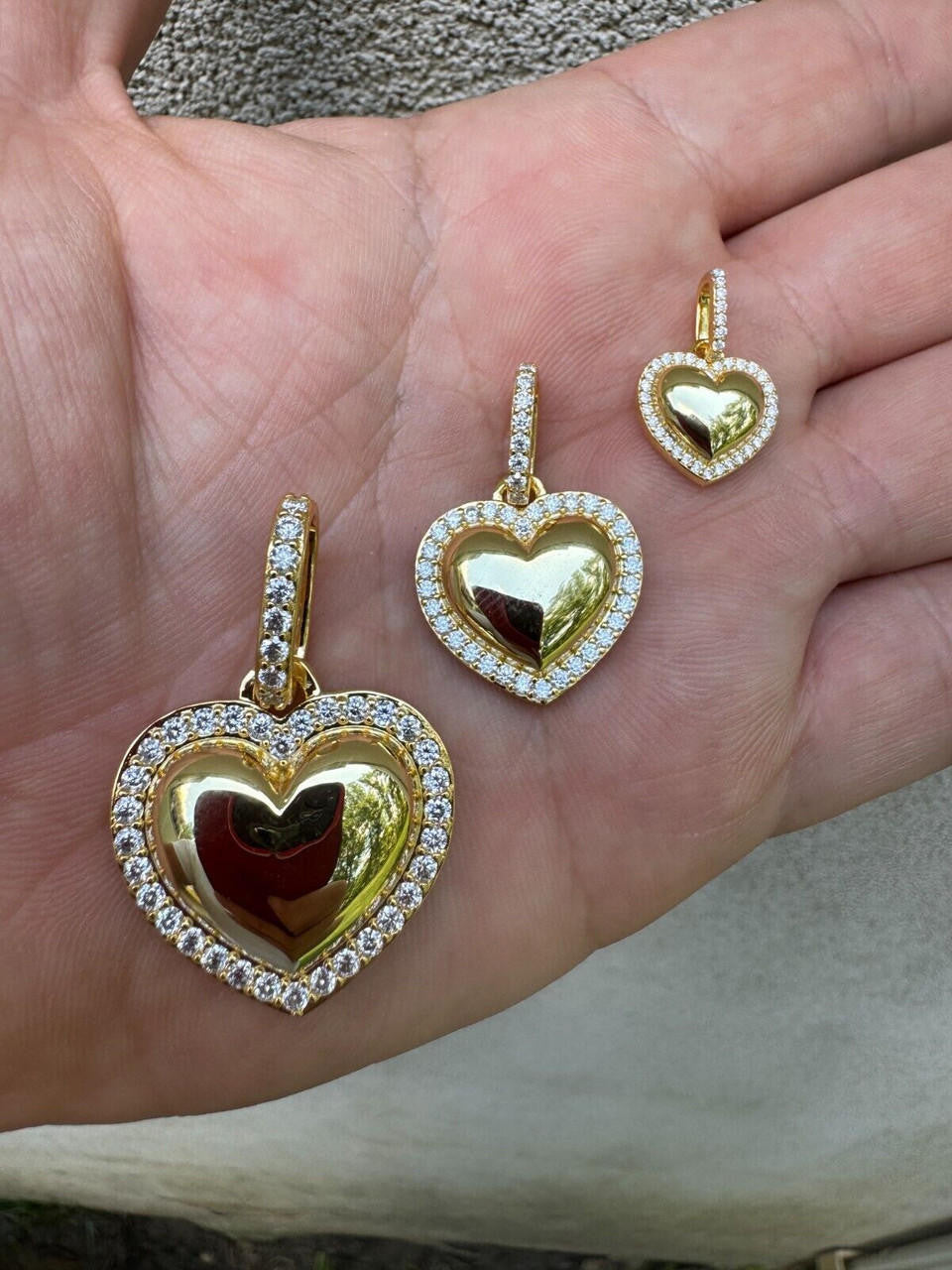 HarlemBling 3D Heart Shaped Pendant Iced MOISSANITE 14k Gold Over 925 Silver Necklace 3 Sizes