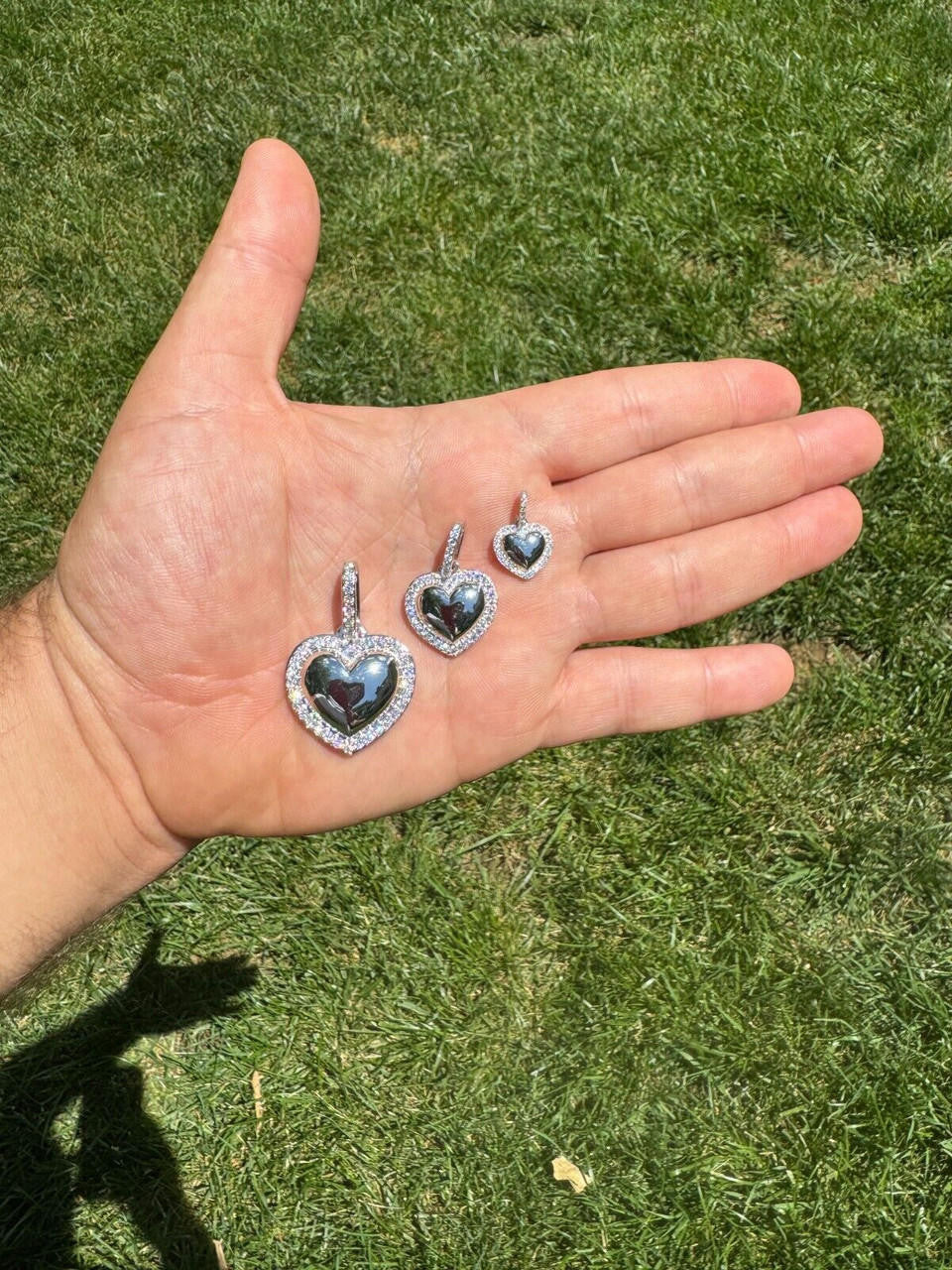 HarlemBling 3D Heart Shaped Pendant Iced MOISSANITE Real 925 Silver Necklace - 3 Sizes