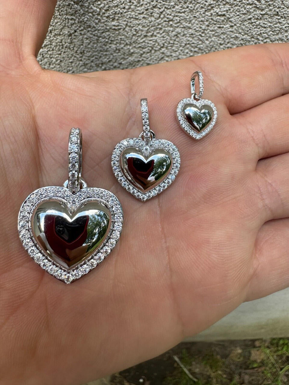 HarlemBling 3D Heart Shaped Pendant Iced MOISSANITE Real 925 Silver Necklace - 3 Sizes