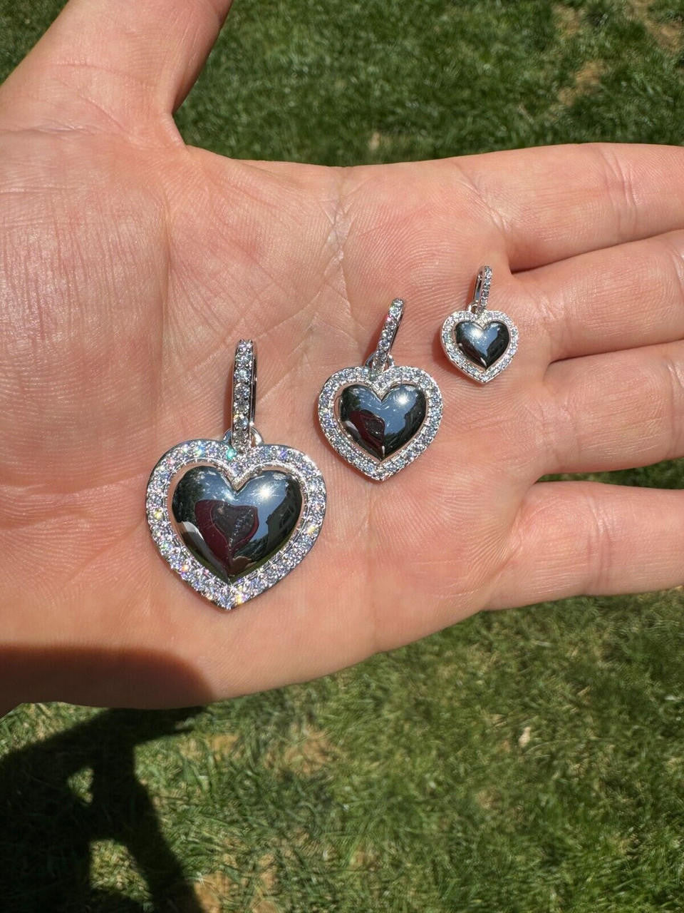 HarlemBling 3D Heart Shaped Pendant Iced MOISSANITE Real 925 Silver Necklace - 3 Sizes