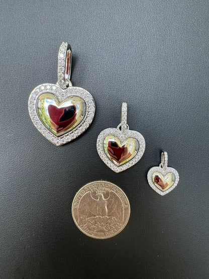 HarlemBling 3D Heart Shaped Pendant Iced MOISSANITE Real 925 Silver Necklace - 3 Sizes
