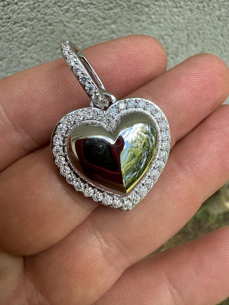 HarlemBling 3D Heart Shaped Pendant Iced MOISSANITE Real 925 Silver Necklace - 3 Sizes