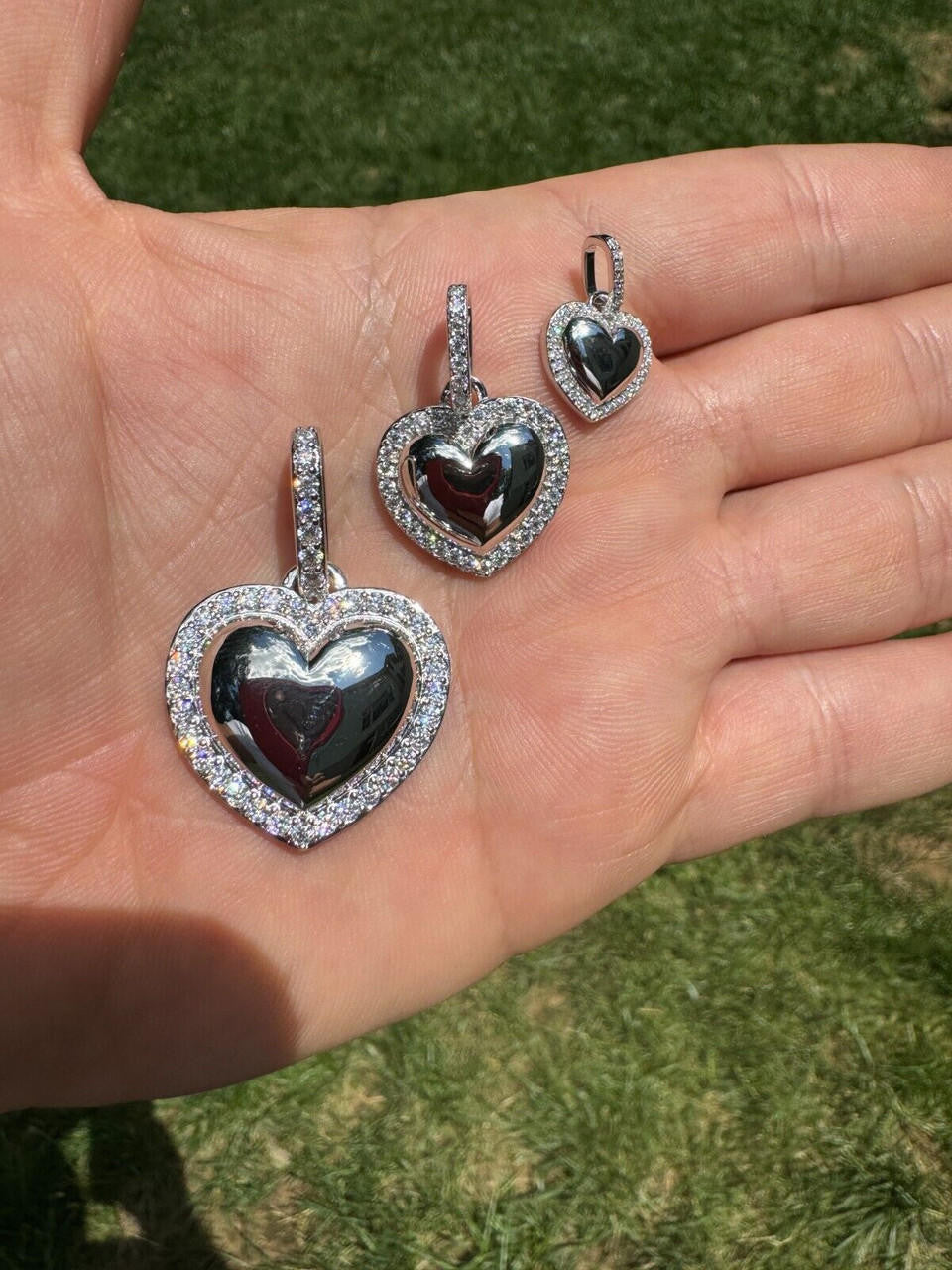 HarlemBling 3D Heart Shaped Pendant Iced MOISSANITE Real 925 Silver Necklace - 3 Sizes