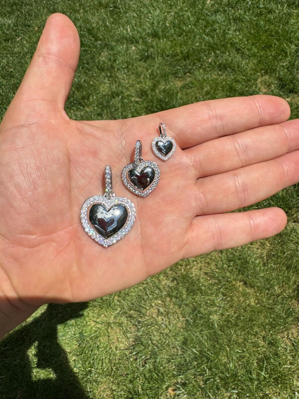 HarlemBling 3D Heart Shaped Pendant Iced MOISSANITE Real 925 Silver Necklace - 3 Sizes