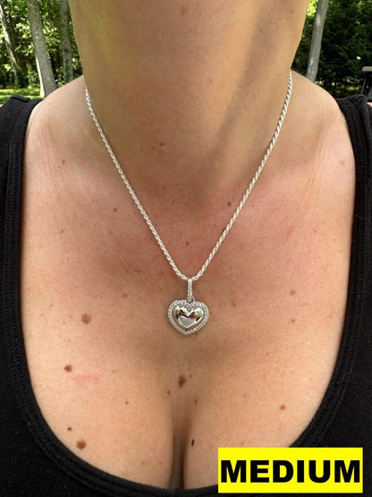HarlemBling 3D Heart Shaped Pendant Iced MOISSANITE Real 925 Silver Necklace - 3 Sizes