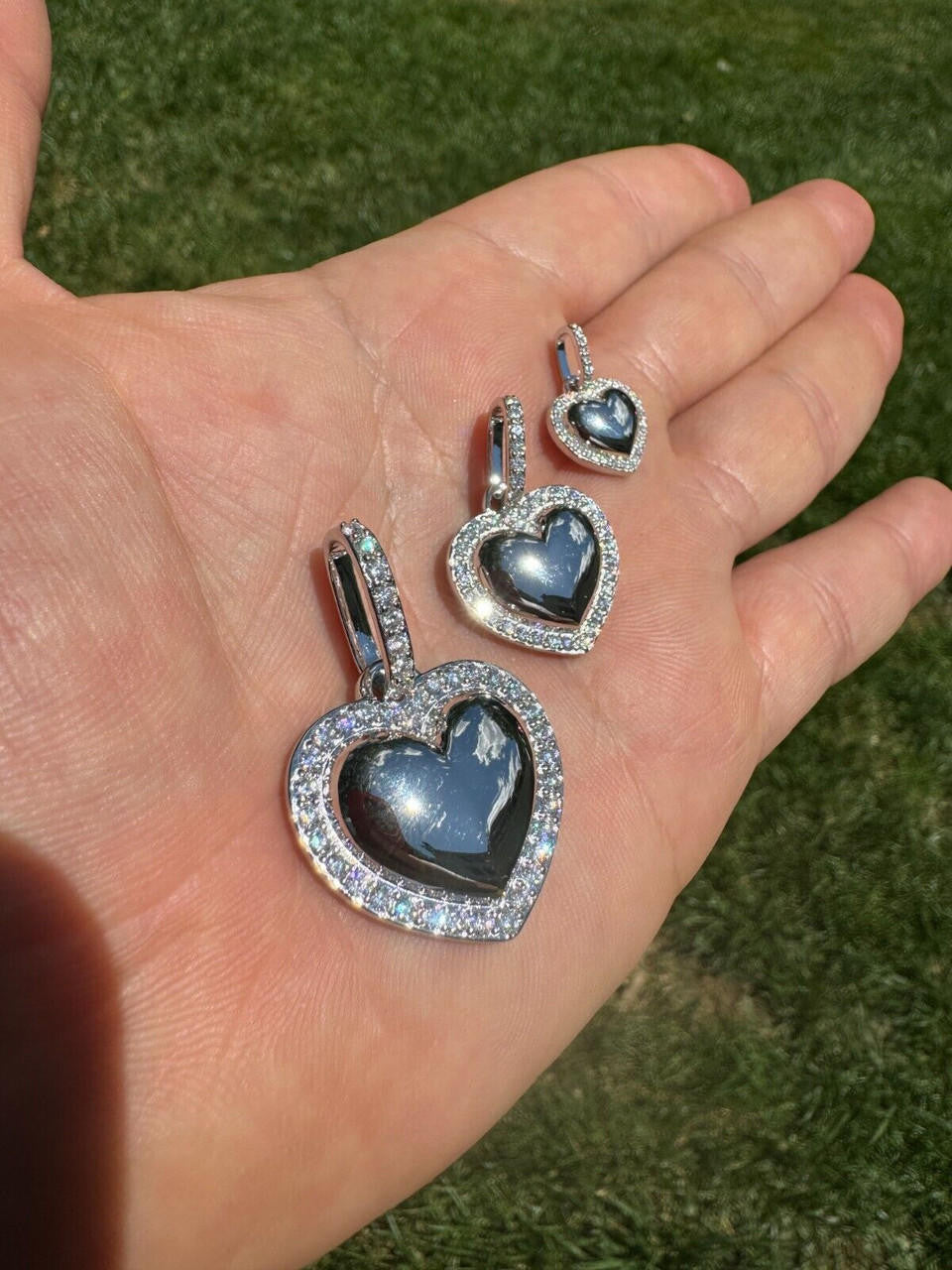 HarlemBling 3D Heart Shaped Pendant Iced MOISSANITE Real 925 Silver Necklace - 3 Sizes