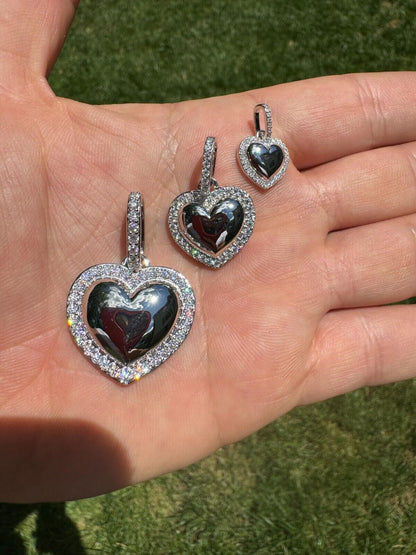 HarlemBling 3D Heart Shaped Pendant Iced MOISSANITE Real 925 Silver Necklace - 3 Sizes