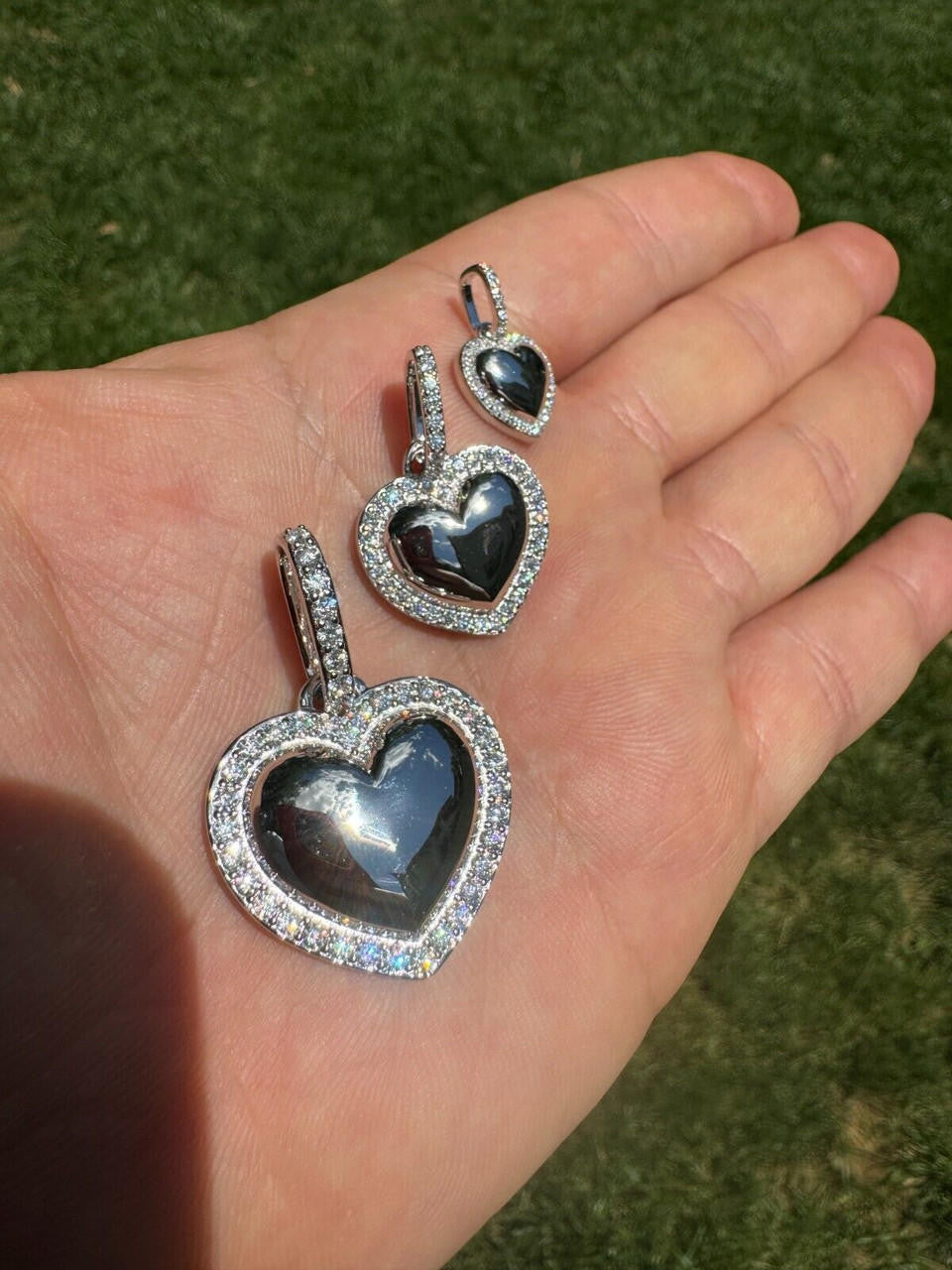 HarlemBling 3D Heart Shaped Pendant Iced MOISSANITE Real 925 Silver Necklace - 3 Sizes