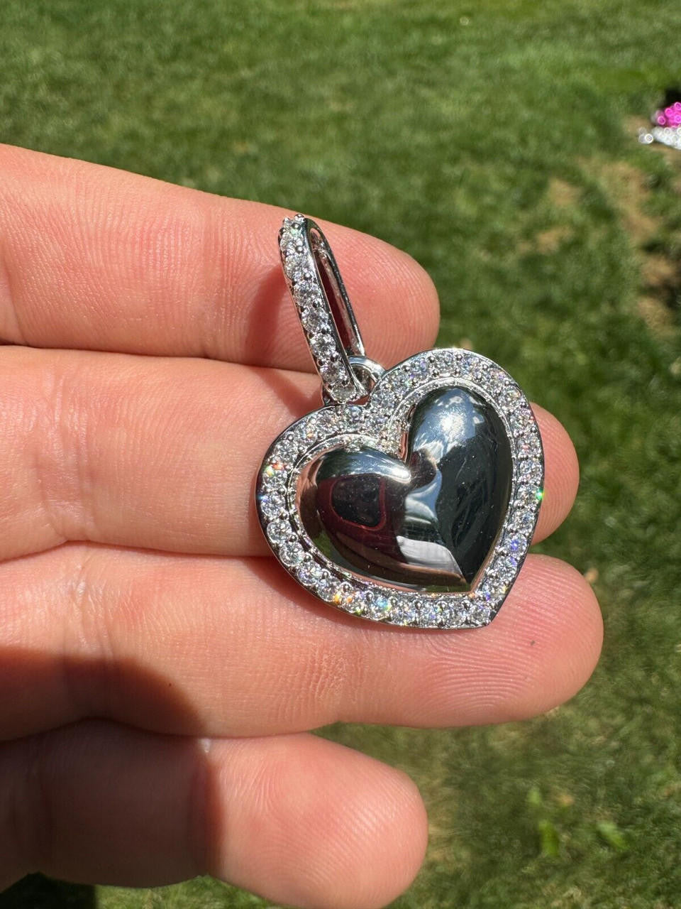 HarlemBling 3D Heart Shaped Pendant Iced MOISSANITE Real 925 Silver Necklace - 3 Sizes