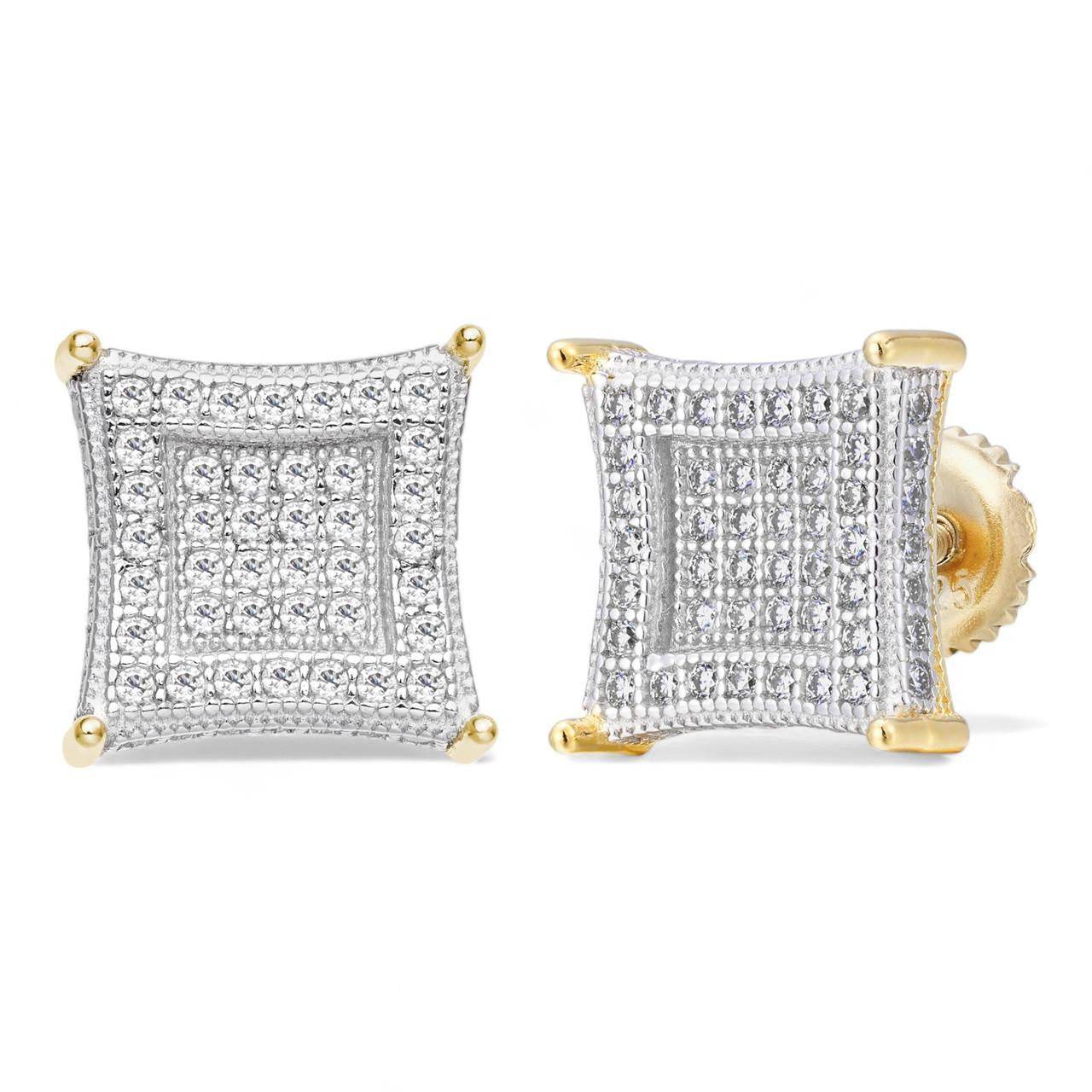HarlemBling 3D Kite Classic Iced Out Earrings - 14k Gold Vermeil 925 Silver - CZ Stones - 11mm