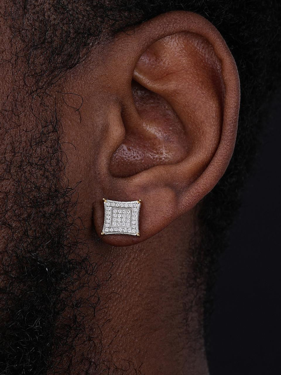 HarlemBling 3D Kite Classic Iced Out Earrings - 14k Gold Vermeil 925 Silver - CZ Stones - 11mm