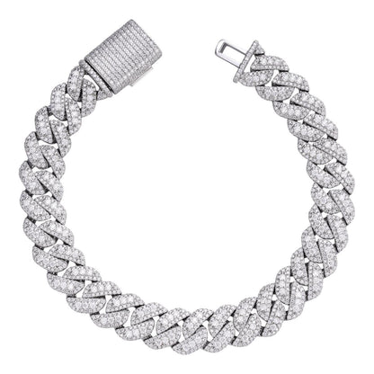 HarlemBling 3D Miami Cuban Link Prong Bracelet Iced Out - 925 Silver - 10mm-14mm - 7-9"