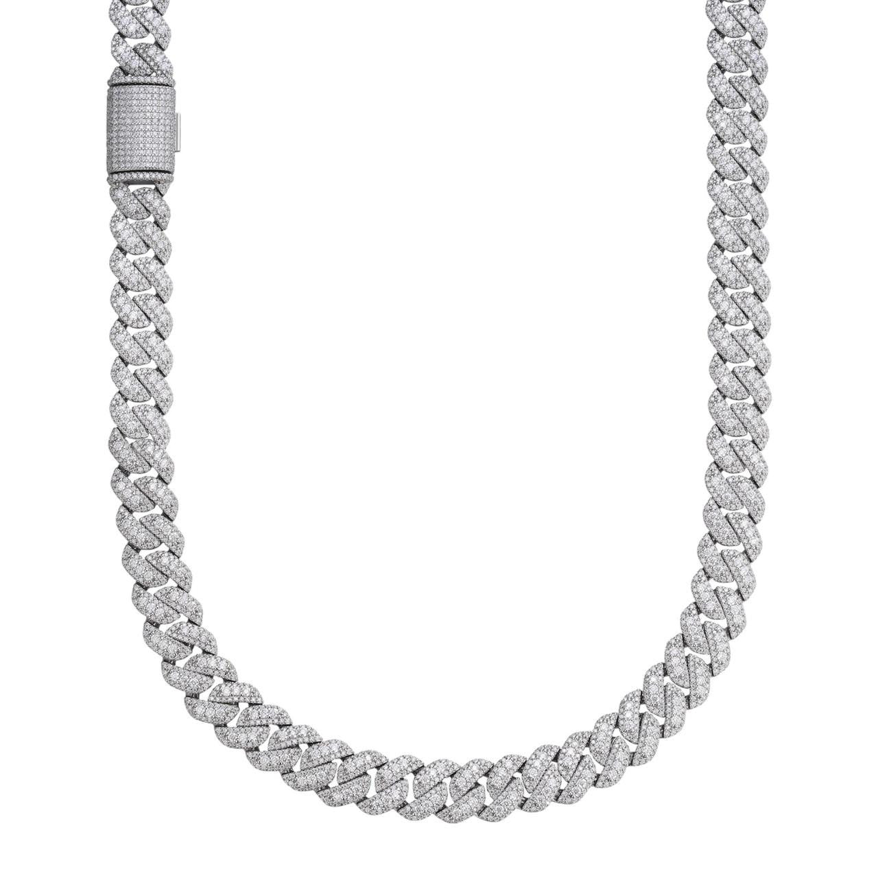 HarlemBling 3D Miami Cuban Link Prong Chain Necklace Iced Out - 925 Silver - 10mm-14mm - 16-30"