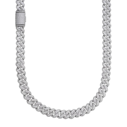 HarlemBling 3D Miami Cuban Link Prong Chain Necklace Iced Out - 925 Silver - 10mm-14mm - 16-30"