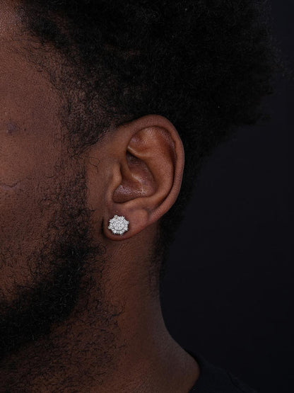 HarlemBling 3D Round Cluster Iced Out Earrings - 14k Gold Vermeil 925 Silver - CZ Stones - 11mm