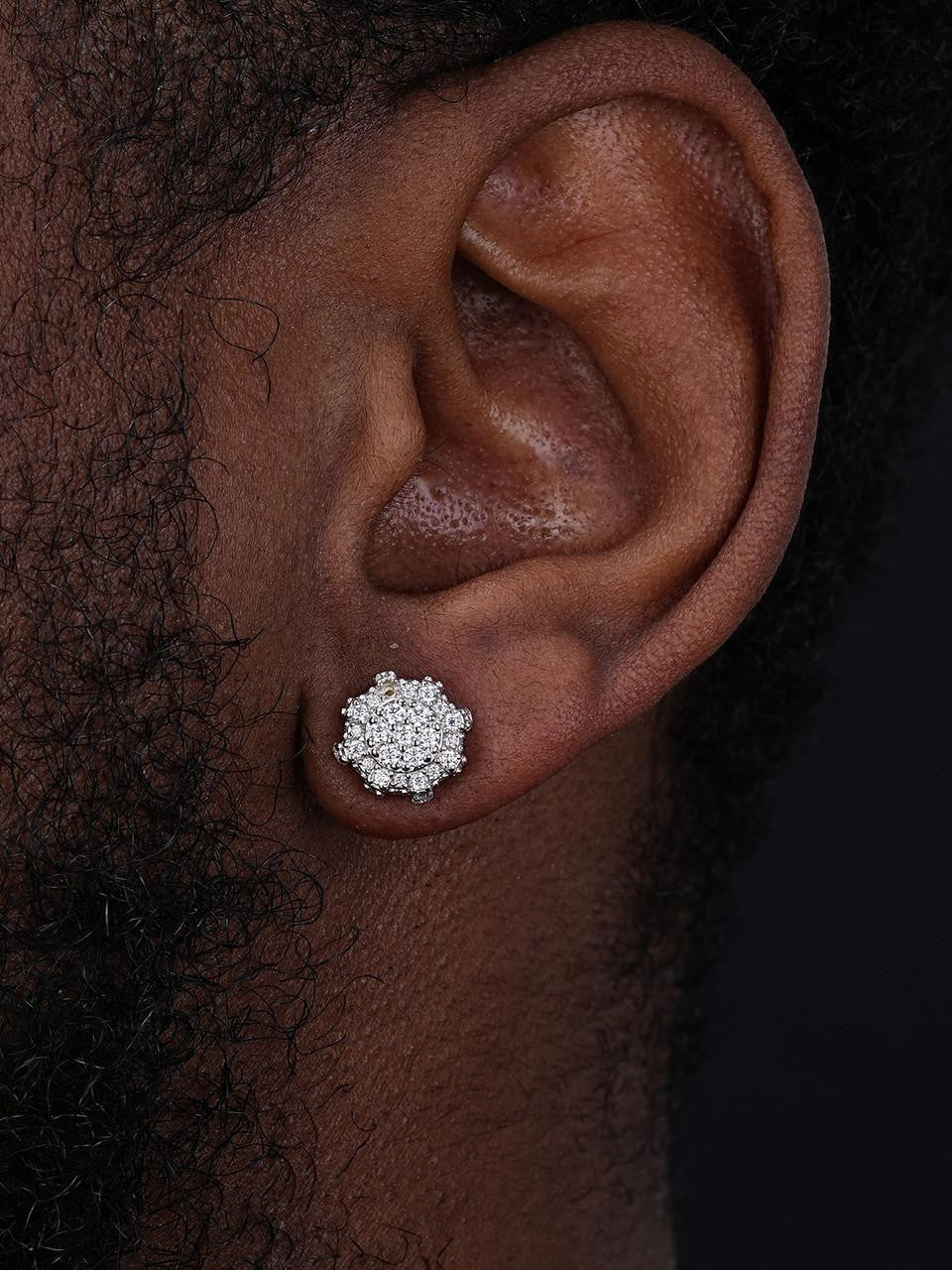 HarlemBling 3D Round Cluster Iced Out Earrings - 14k Gold Vermeil 925 Silver - CZ Stones - 11mm