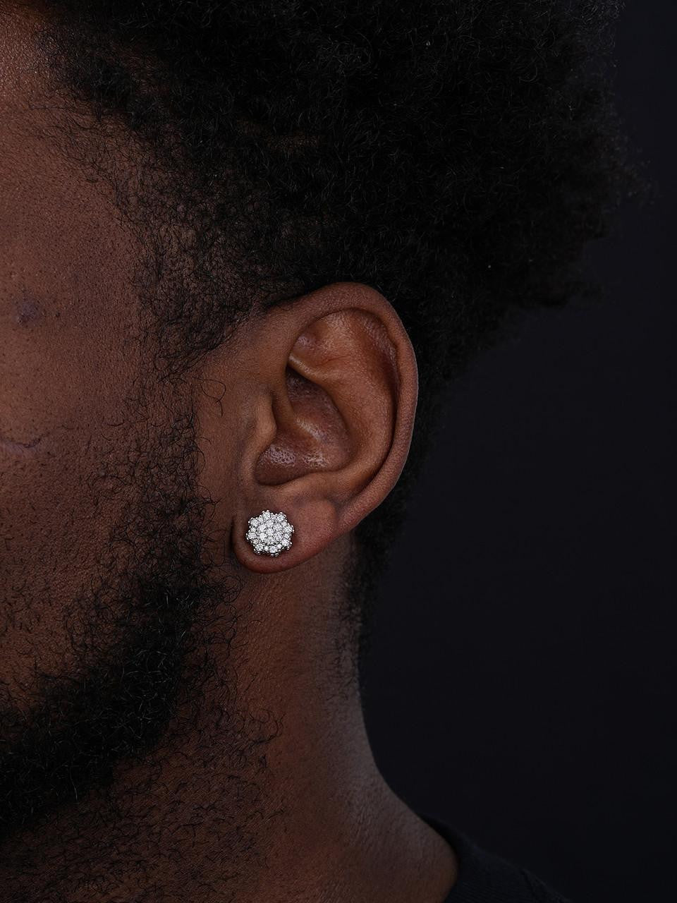 HarlemBling 3D Round Cluster Iced Out Earrings - 925 Silver - CZ Stones - 11mm