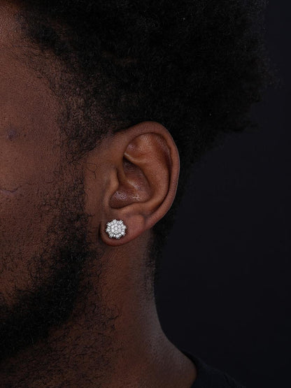 HarlemBling 3D Round Cluster Iced Out Earrings - 925 Silver - CZ Stones - 11mm