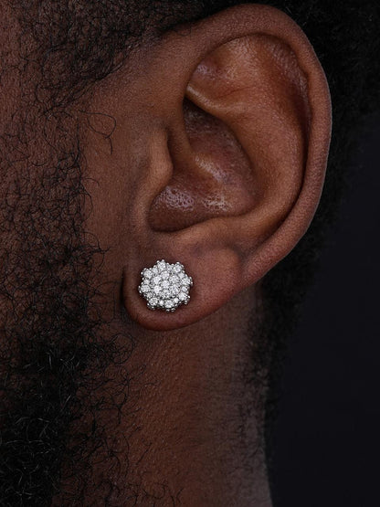 HarlemBling 3D Round Cluster Iced Out Earrings - 925 Silver - CZ Stones - 11mm