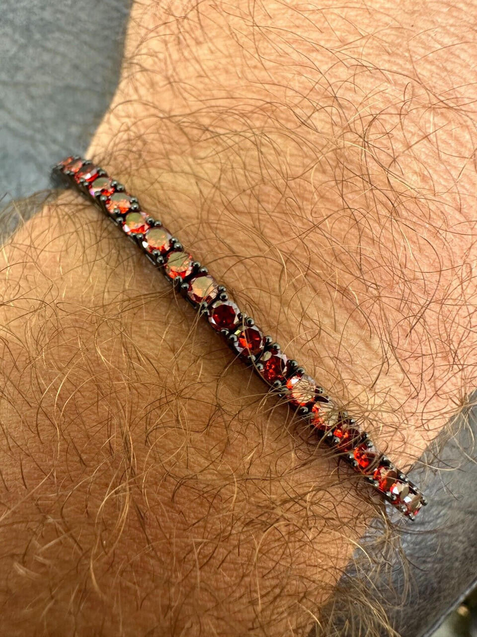 HarlemBling 3mm Deep Red CZ Tennis Bracelet Real Iced 925 Sterling Silver Mens Ladies 6-8.5"