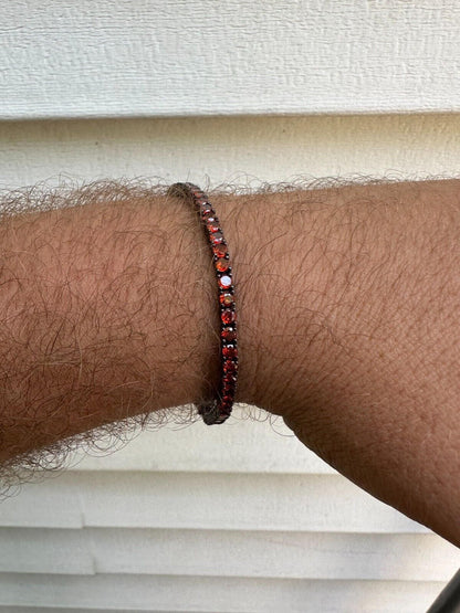 HarlemBling 3mm Deep Red CZ Tennis Bracelet Real Iced 925 Sterling Silver Mens Ladies 6-8.5"