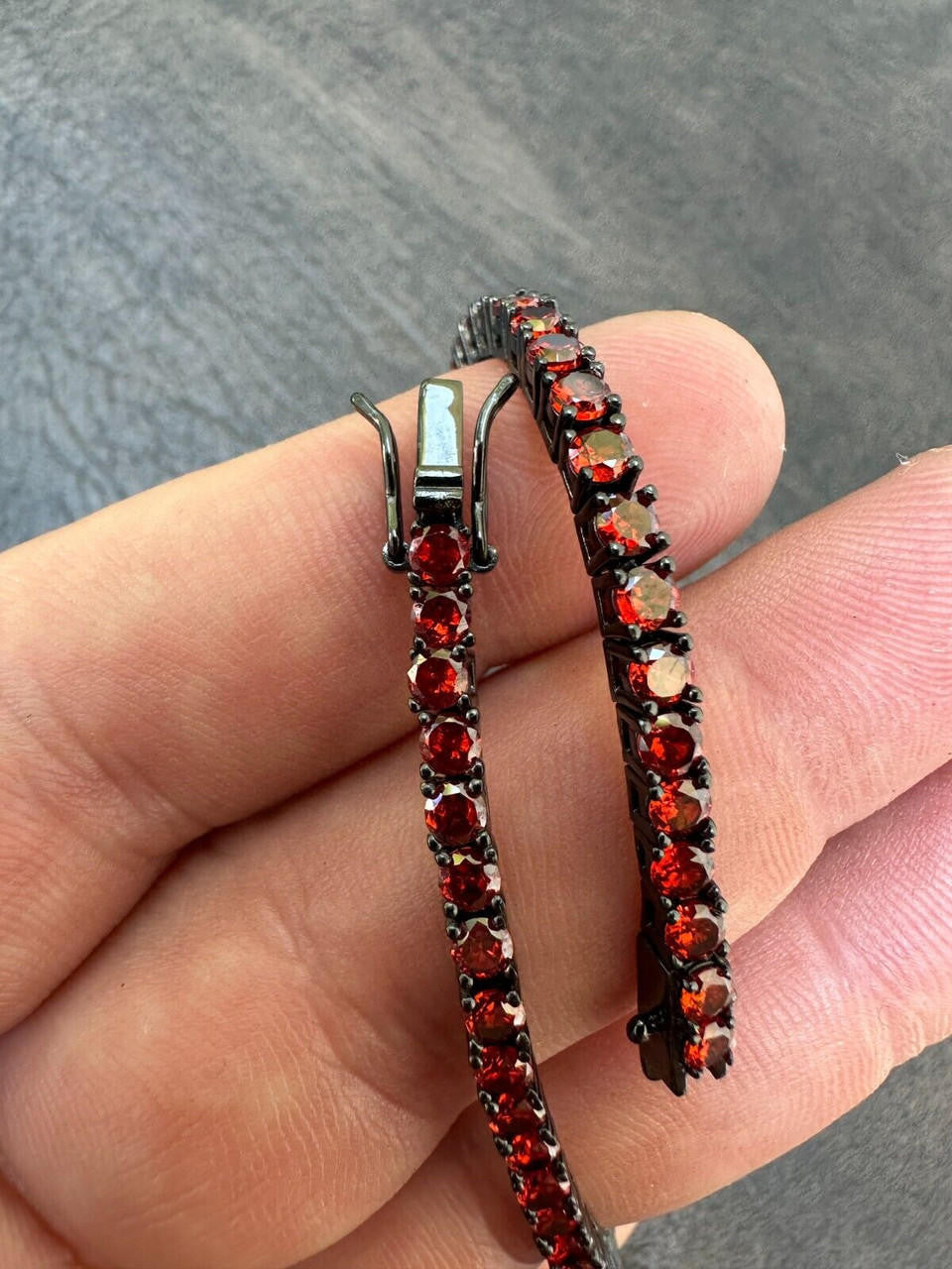 HarlemBling 3mm Deep Red CZ Tennis Bracelet Real Iced 925 Sterling Silver Mens Ladies 6-8.5"