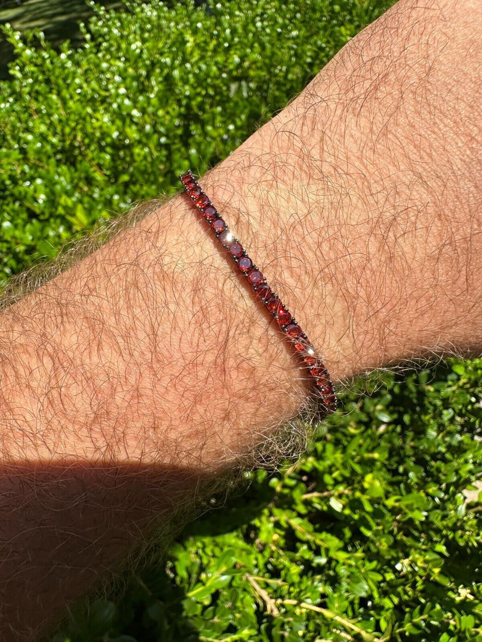 HarlemBling 3mm Deep Red CZ Tennis Bracelet Real Iced 925 Sterling Silver Mens Ladies 6-8.5"